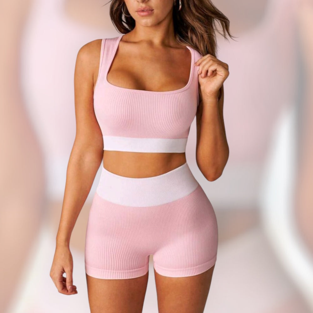 Set acanalado rosa/blanco