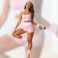 Set acanalado rosa/blanco
