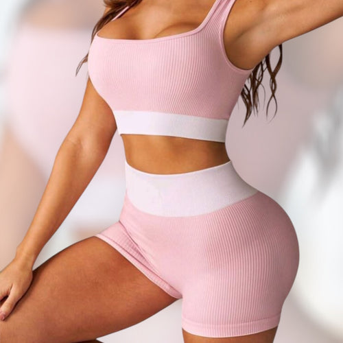 Set acanalado rosa/blanco
